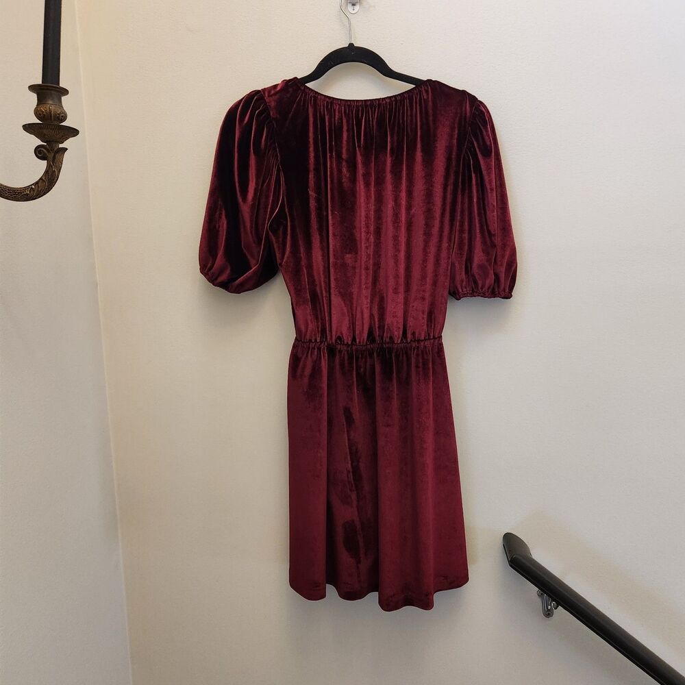 Georgie Red Velvet Mini Dress Puffed Sleeve Romantic Valentines Date Night Vamp - Picture 8 of 11